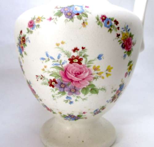 Vintage Large Unbranded Floral Pattern Bedroom Closet Water Jug. Note Repair at spout. 28cm high.