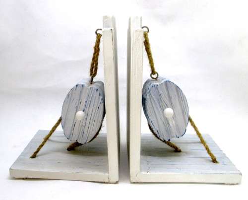 Wooden Nautical Style Bookends. White and Blue. 190x130mm
