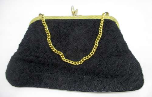 Vintage Black Embossed Evening Bag with Gold finishes. 180x180mm