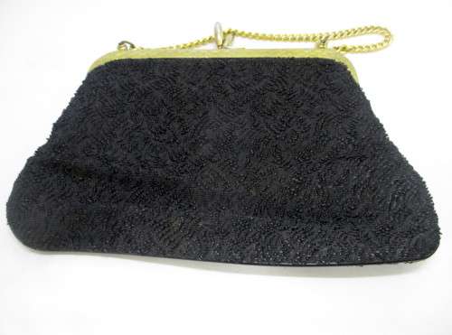 Vintage Black Embossed Evening Bag with Gold finishes. 180x180mm