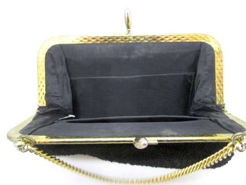 Vintage Black Embossed Evening Bag with Gold finishes. 180x180mm