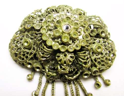 Antique Ornate Gold Tone Filigree Brooch, C. 1930. Marked Czecho.