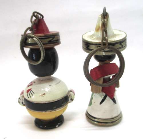 SALE R25 -Two Vintage Mexican Handpainted Wooden Doll Key Holders. 80mm high.