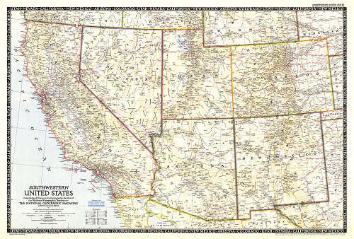 Vintage National Geographic 1948 Southwestern United States Map . Size: 840mm x 1040mm