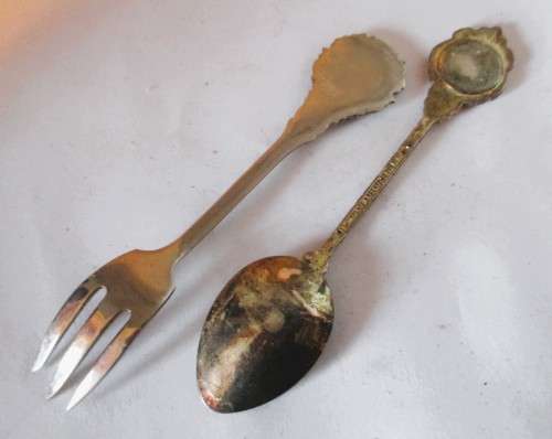 Souvenir Vintage Silver Color Collectible Spoonand Fork. Drakenstein Gardens and Derbyshire.