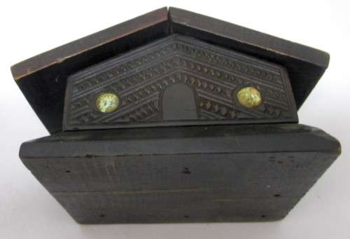 Vintage Maori Tiki Tribal Carved Kia Ora Wooden House Paua Shell eyes, round carved holder with lid.