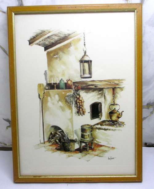 Vintage Watercolor Hoefsloot Farm Kitchen painting. 310mmx225mm framed.
