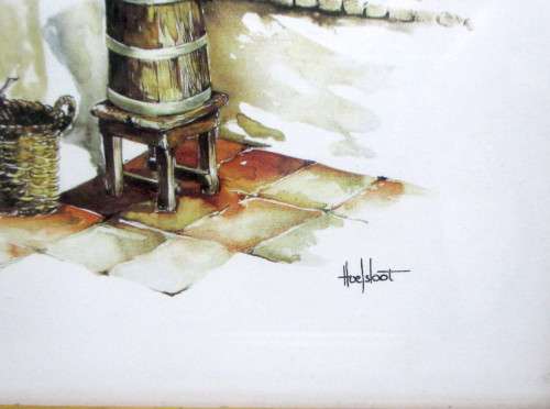 Vintage Watercolor Hoefsloot Farm Kitchen painting. 310mmx225mm framed.