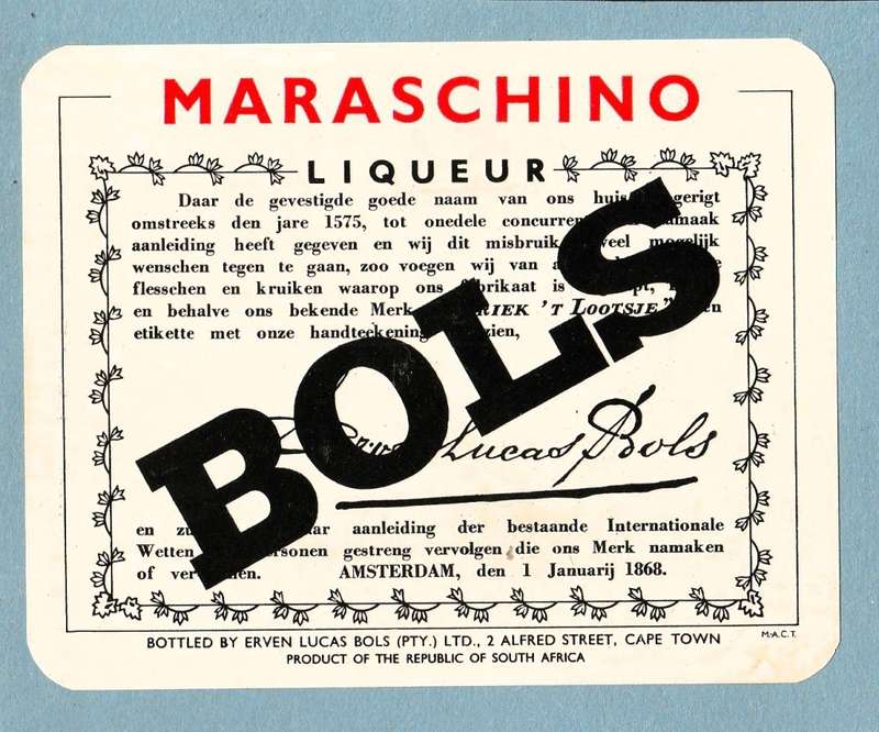Vintage Lot of 4 different BOLS Liqueur Labels. Three from RSA one from Holland.