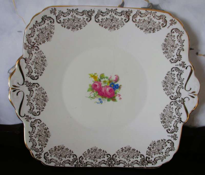 Vintage Porcelain Foley China Square  Cake Serving Plate. 200mm x200mm. Lovely Gold finish, spotless