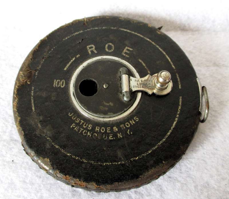 Vintage Retractable Steel Tape Measure Justus Roe and Sons, 100` FT Reel ~ Patchogue, New York USA