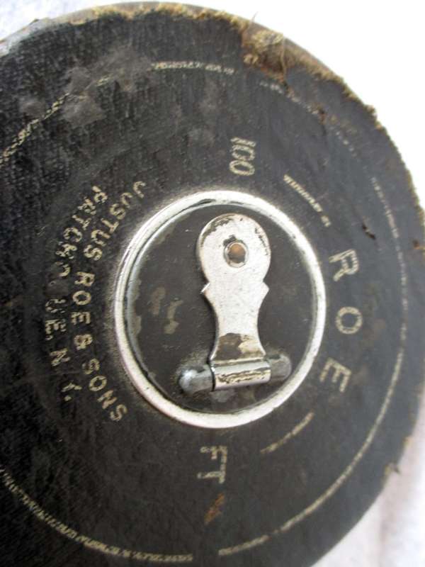 Vintage Retractable Steel Tape Measure Justus Roe and Sons, 100` FT Reel ~ Patchogue, New York USA