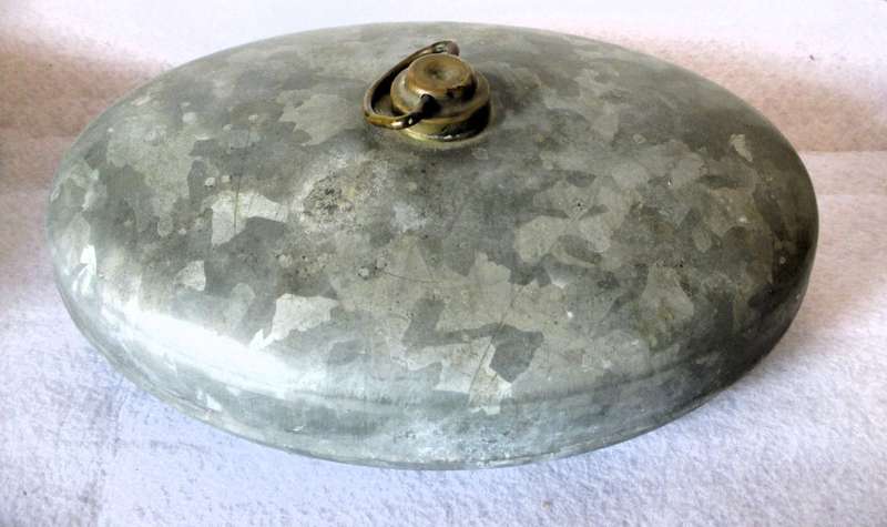 1891 Antique Foot/Bed Warmer Oval Galvanized Metal Hot Water Bottle Brass Top. 30x20x8cm