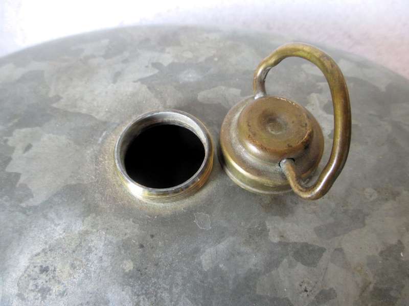 1891 Antique Foot/Bed Warmer Oval Galvanized Metal Hot Water Bottle Brass Top. 30x20x8cm