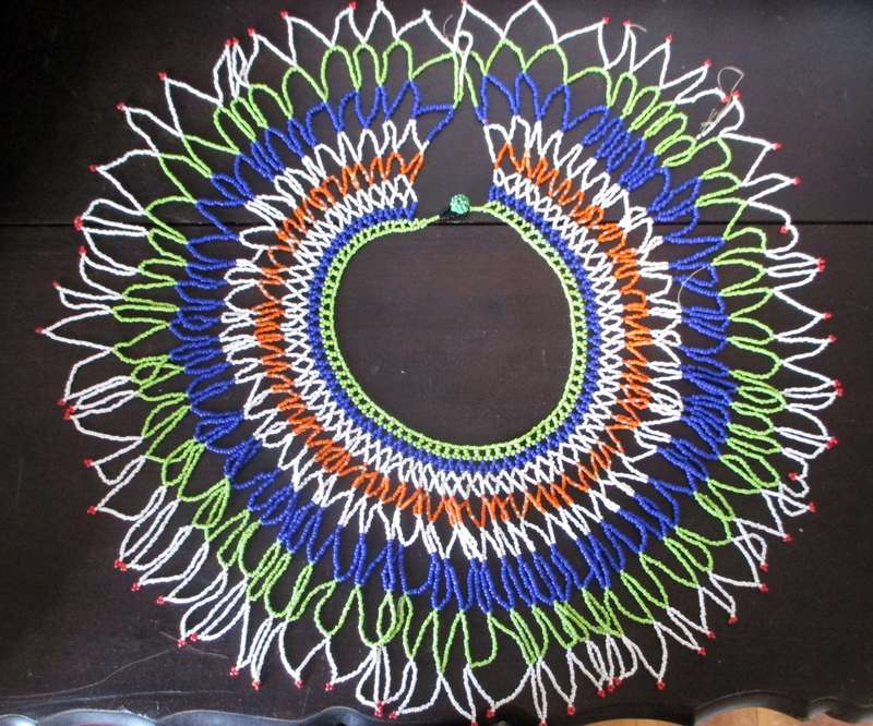 Vintage Multi Color Zulu Beaded Lace Necklace Extra Large. 50cm diameter. Refer to photos.