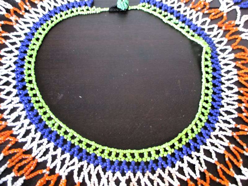 Vintage Multi Color Zulu Beaded Lace Necklace Extra Large. 50cm diameter. Refer to photos.