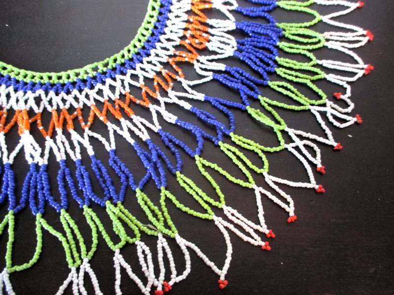 Vintage Multi Color Zulu Beaded Lace Necklace Extra Large. 50cm diameter. Refer to photos.