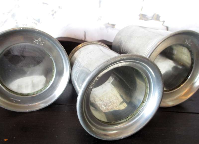 Lot of four Vintage Pewter `Glass Bottom` Tankards. All Engraved, as per photo. 2 Large, 2 smaller.