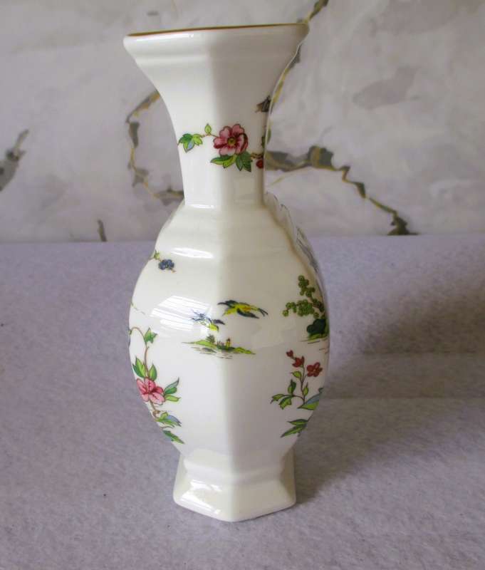 Lovely Vintage Crown Staffordshire Vase-Hexagonal Pagoda Pattern-Circa 1970s, 1980s. 150mm high.