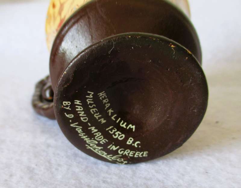 Vintage Ceramic GREEK METHOLOGY Coffee Tea CUP. Marked HERAKLIUM Museum 1350B.C. Hand made, signed.
