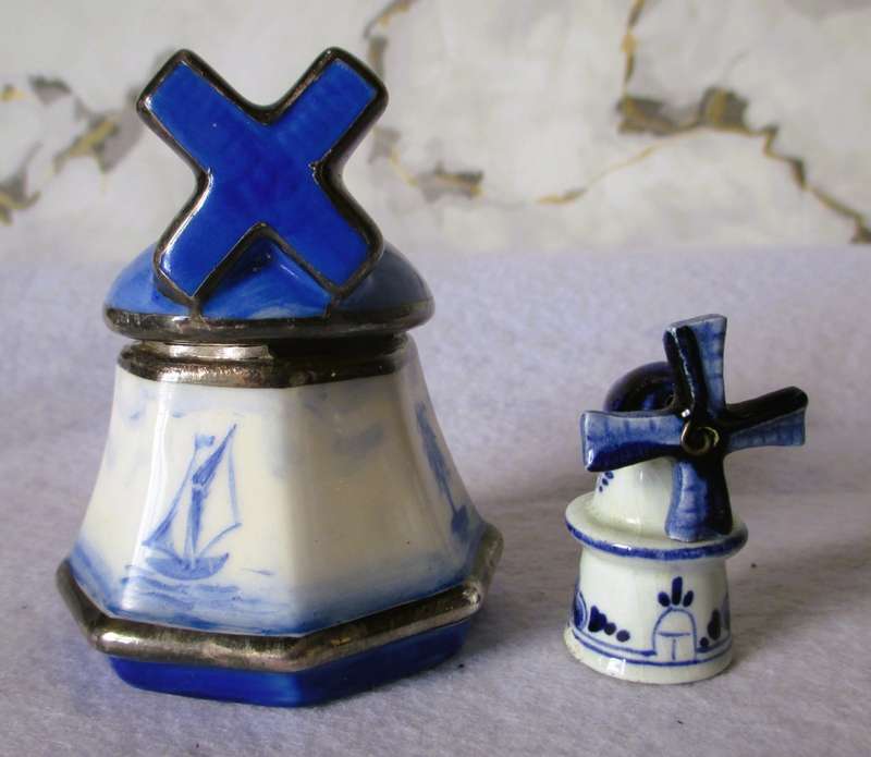 Two small Deft Vintage Porcelain windmills, perfect for printer tray. marked. as per photo.