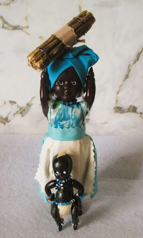Vintage Traditional Black African Hard Plastic Doll with baby. Eyes open/close. Collectable. 165 mm