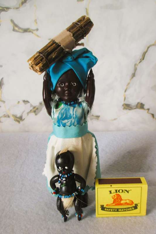 Vintage Traditional Black African Hard Plastic Doll with baby. Eyes open/close. Collectable. 165 mm