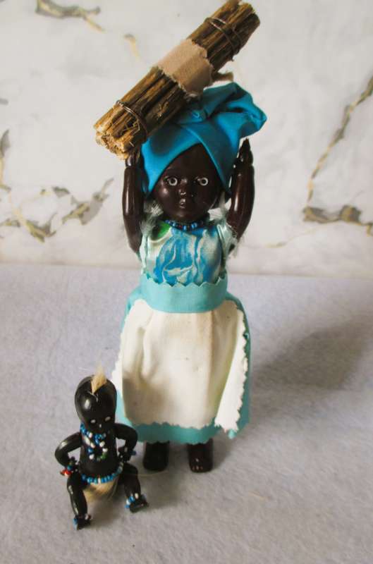 Vintage Traditional Black African Hard Plastic Doll with baby. Eyes open/close. Collectable. 165 mm