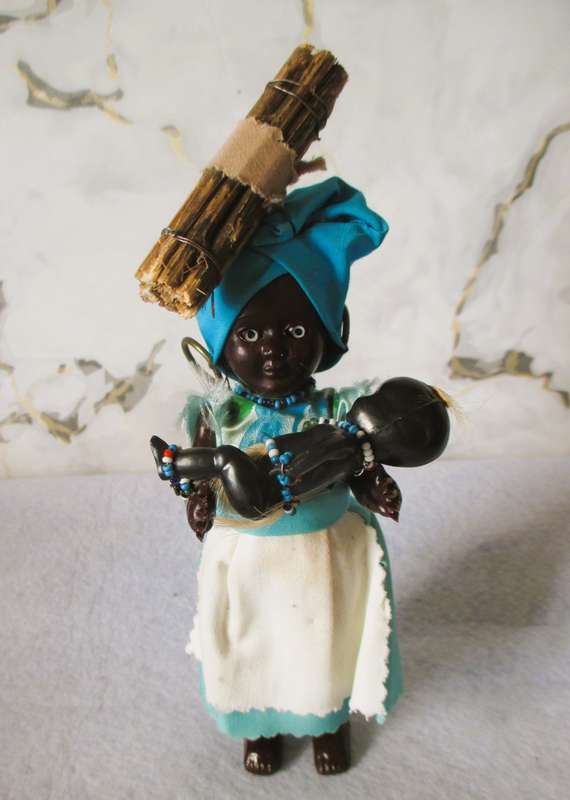 Vintage Traditional Black African Hard Plastic Doll with baby. Eyes open/close. Collectable. 165 mm