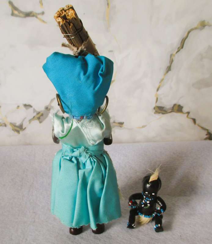 Vintage Traditional Black African Hard Plastic Doll with baby. Eyes open/close. Collectable. 165 mm