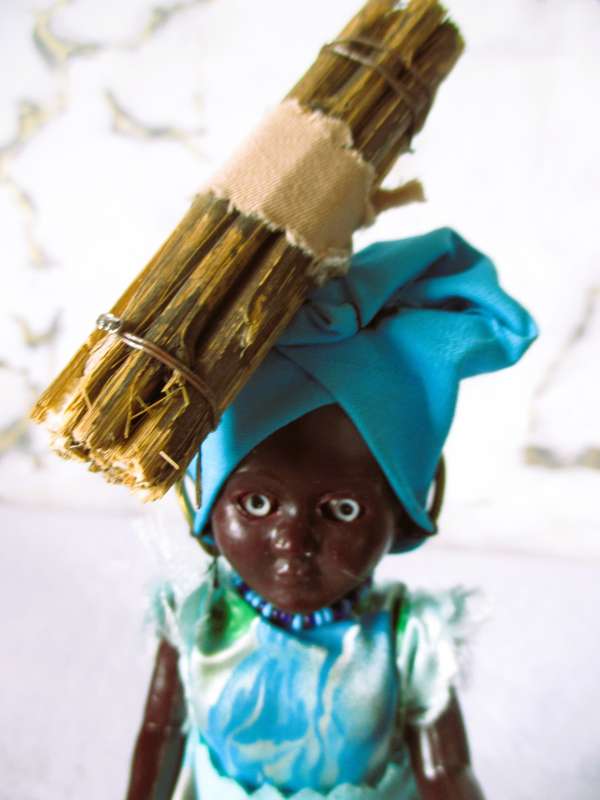 Vintage Traditional Black African Hard Plastic Doll with baby. Eyes open/close. Collectable. 165 mm