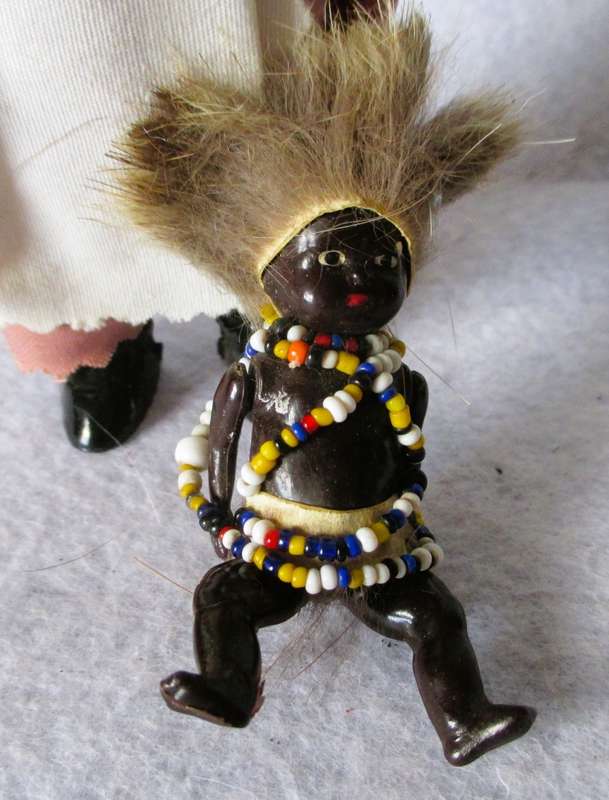 Vintage Traditional Black African Hard Plastic Doll with baby. Eyes open/close. Collectable. 165 mm