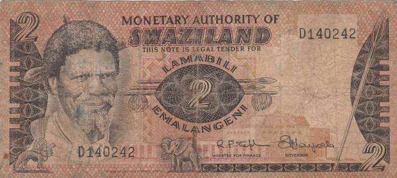 Swaziland, 2 Lilangeni, 1974. As per scan