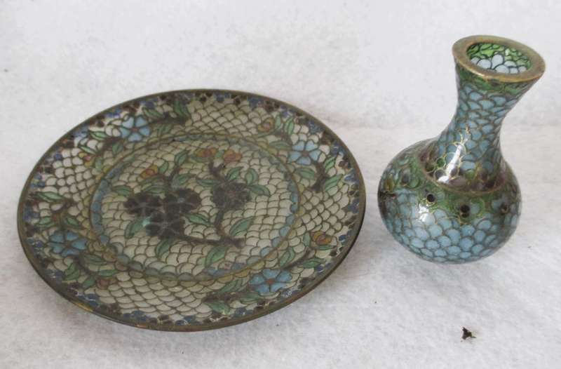 Antique Chinese Plique A`Jour Cloisonne 4` Plate Byzantine-style Stained Glass Transparent .