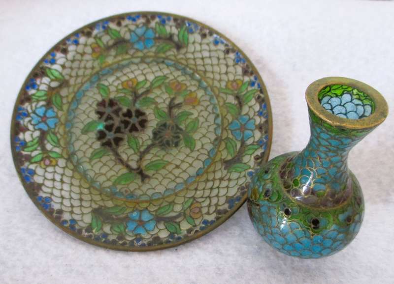 Antique Chinese Plique A`Jour Cloisonne 4` Plate Byzantine-style Stained Glass Transparent .