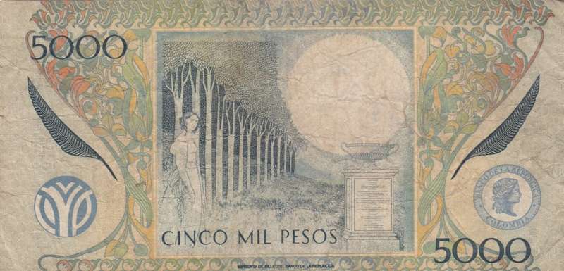 5000 Colombian Pesos banknote 2003. As per scan.