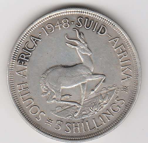 1948 Aouth Africa Union 5 Shilling Silver Coin.