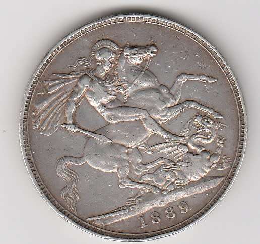 1889 Crown, Victoria Jubilee Head Silver Five Shillings Britain 5 Crown Coin