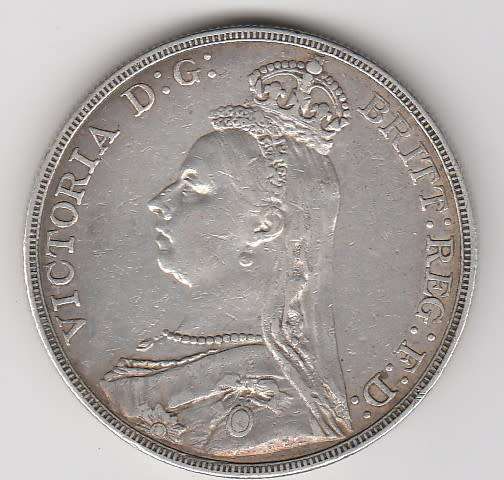 1889 Crown, Victoria Jubilee Head Silver Five Shillings Britain 5 Crown Coin