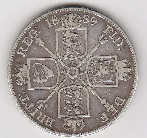 1889 Great Britain Double Florin , Victoria Jubilee Head Silver.