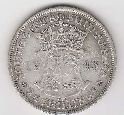 1943 South Africa Union Silver Two and a Half Shilling.