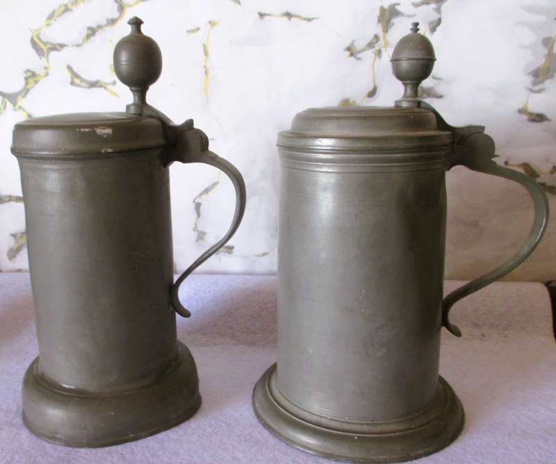 Lot of Two Large Pewter Tankards with lids.250mm high
