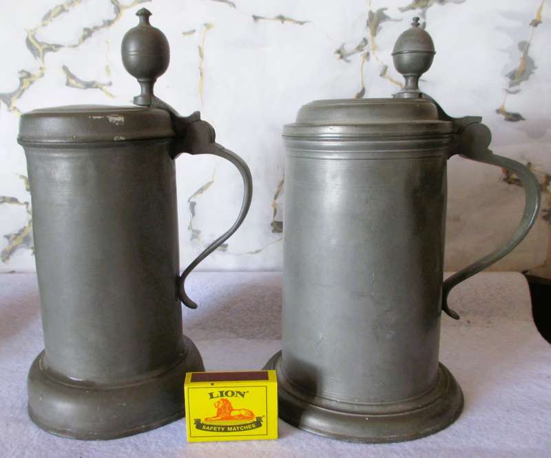 Lot of Two Large Pewter Tankards with lids.250mm high
