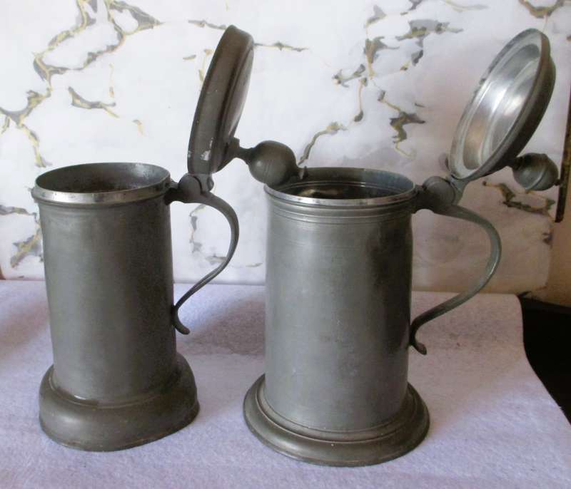 Lot of Two Large Pewter Tankards with lids.250mm high