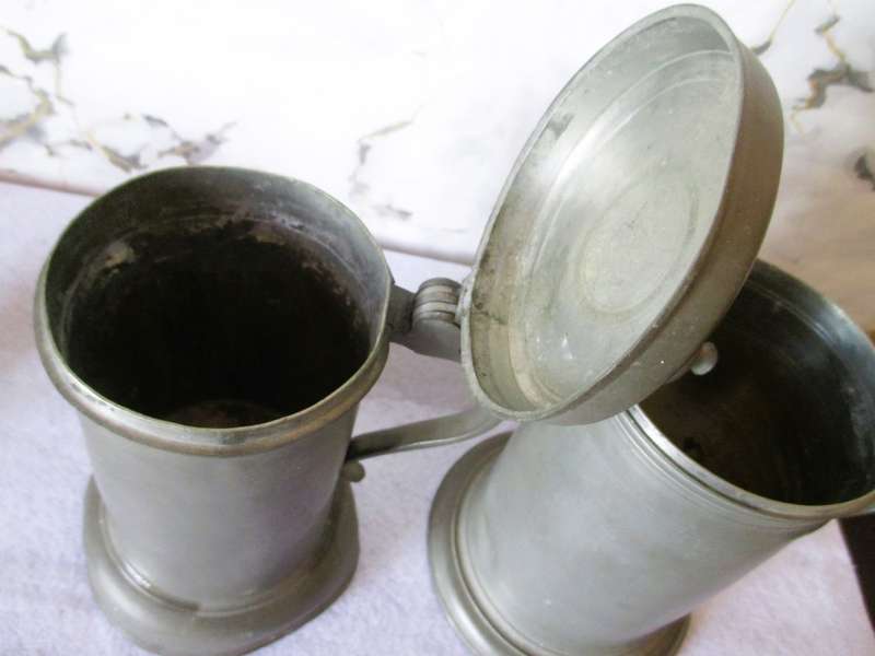Lot of Two Large Pewter Tankards with lids.250mm high