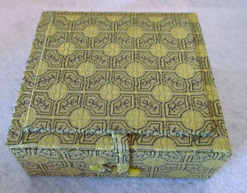 Carved Seal Stamp. Asian `Chop` with Porcelain Dish for Ink, in Fabric Embroidered Case. Lovely item