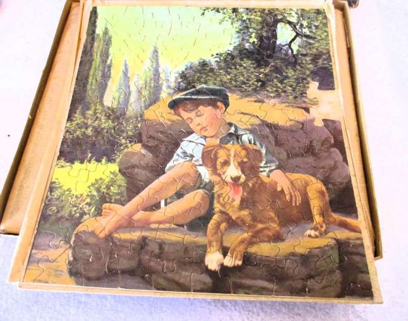 RARE Vintage 1940s 1950s Four-in-One Jigsaw Puzzle Set. Please note 2 pieces missing as per photo.