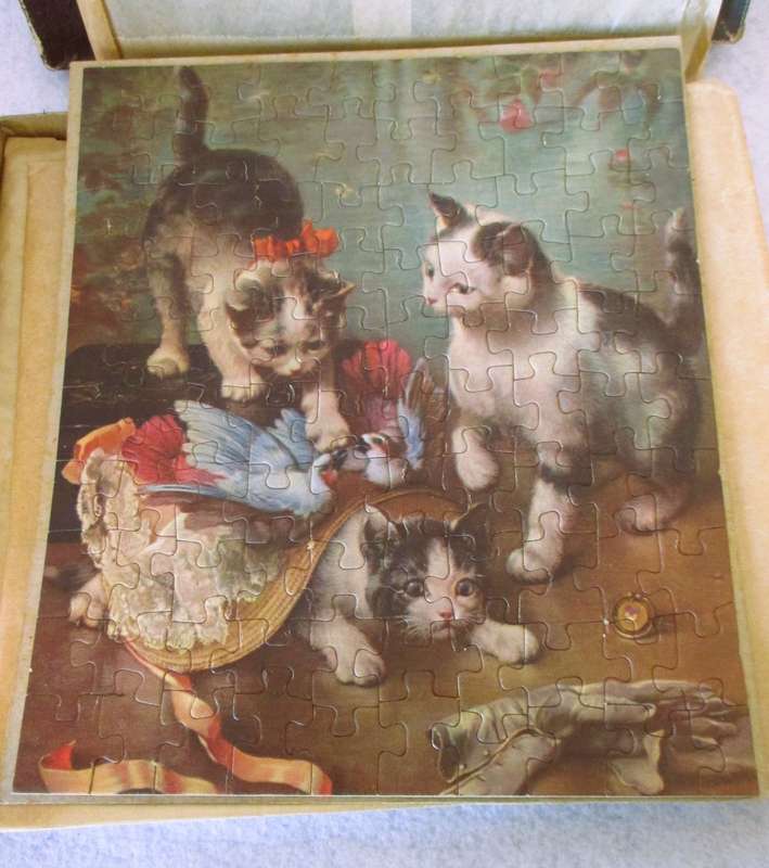 RARE Vintage 1940s 1950s Four-in-One Jigsaw Puzzle Set. Please note 2 pieces missing as per photo.