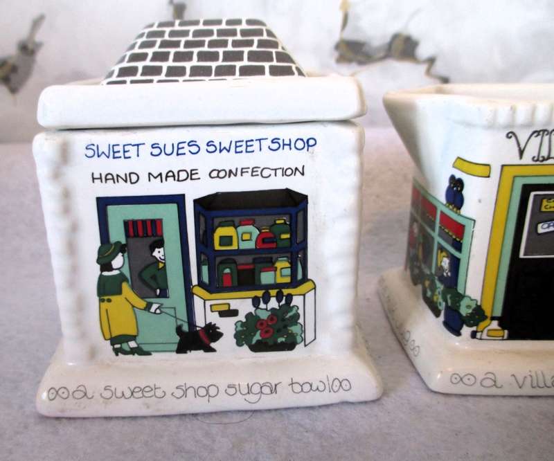 Wade England English Life Sweet Shop Sugar Bowl & Village Dairy Cream Pitcher. See Photo for scale.