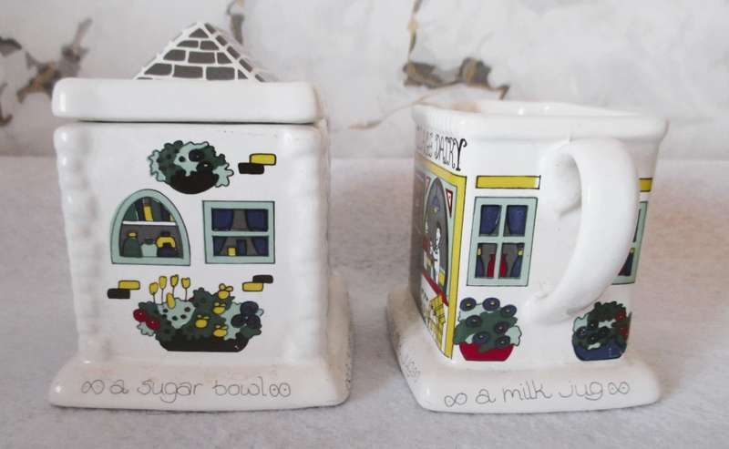 Wade England English Life Sweet Shop Sugar Bowl & Village Dairy Cream Pitcher. See Photo for scale.